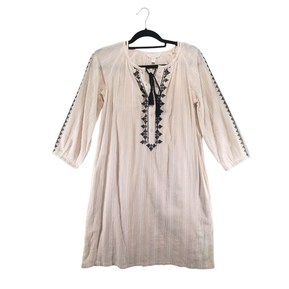 sz 2 Garnet Hill Organic Cotton Embroidered Gauze Tunic Dress Slip Knee Length
